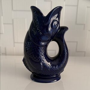 Fish Gurgle Plymouth Gin Deep Navy Blue Ceramic Fish Pitcher Vase